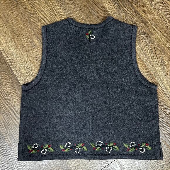 ALPS Gray Grey Wool Embroidered Floral Vest Metal Buttons XL - Picture 2 of 15